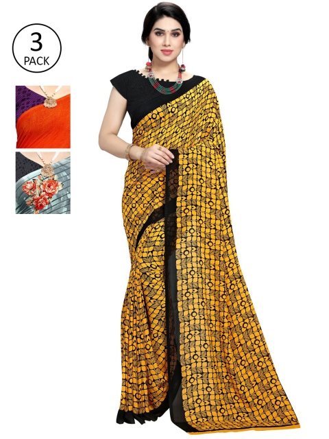 

KALINI Pack Of 3 Multicoloured Printed Sarees, Multi