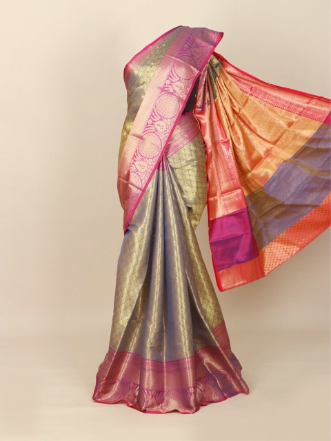 

Pothys Blue & Gold-Coloured Ethnic Motifs Zari Art Silk Banarasi Saree