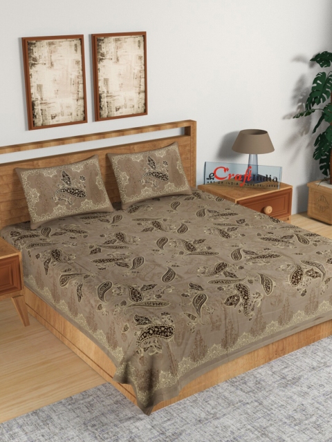 

eCraftIndia Brown Ethnic Motifs 180 TC King Bedsheet with 2 Pillow Covers