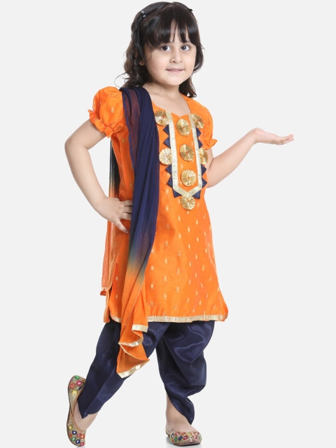 

BownBee Girls Orange & Navy Blue Gotta Patti Kurta with Dhoti Pants
