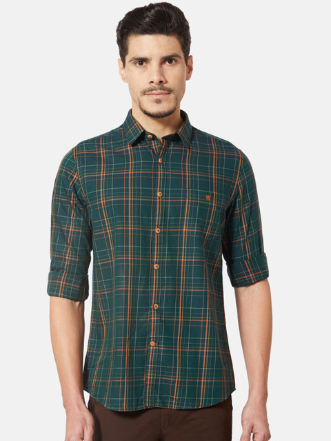 

J Hampstead Men Green Slim Fit Tartan Checks Casual Shirt