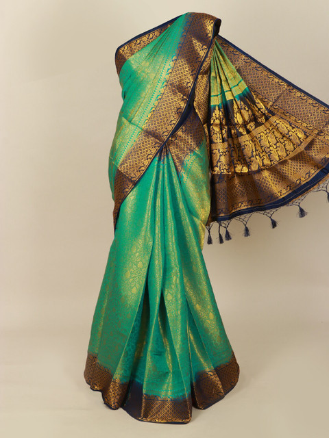 

Pothys Green & Blue Ethnic Motifs Zari Art Silk Banarasi Saree
