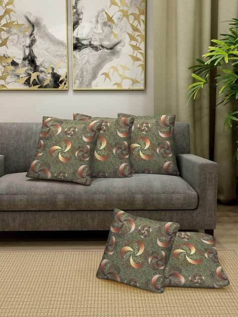 

KLOTTHE Green & Brown Set of 5 Geometric Square Cushion Covers