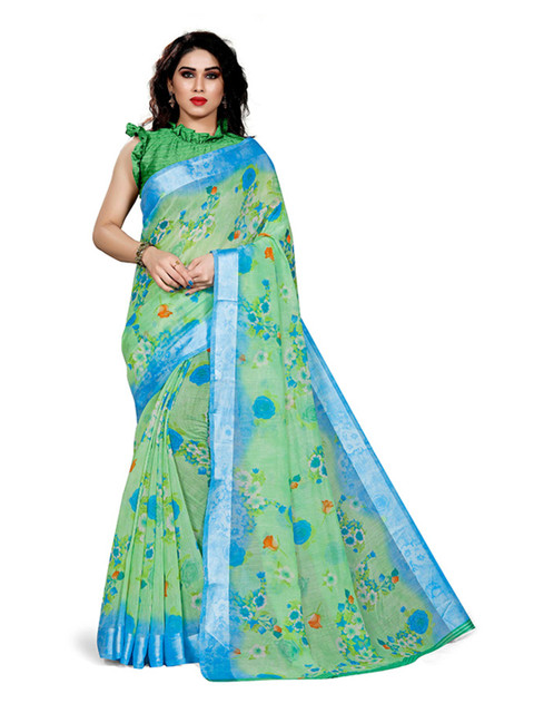 

KALINI Green & Blue Floral Bagh Saree