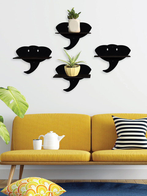 

RANDOM Set Of 4 Black MDF Elephant Shaped Basic Wall Plant/Flower Shelf