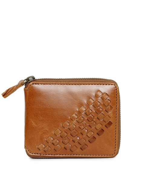 

Fabindia Women Brown Geometric Textured Leather Zip Around Wallet