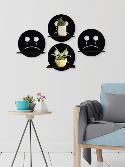 

RANDOM Set Of 4 Black MDF Basic Wall Plant/Flower Shelf