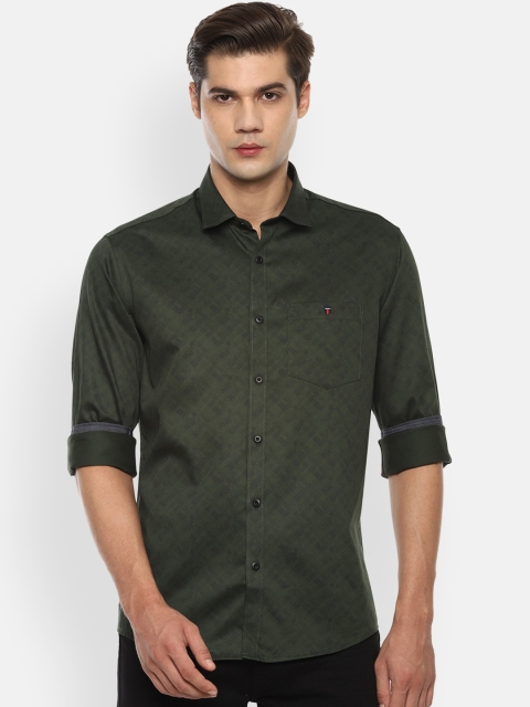 

Louis Philippe Jeans Men Olive Green Slim Fit Printed Cotton Casual Shirt