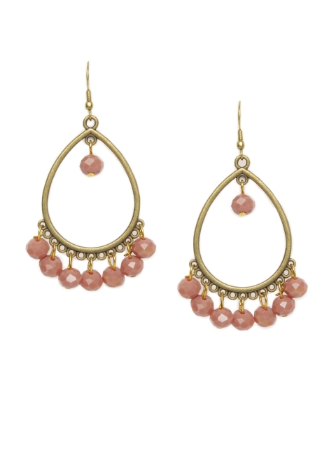 

Fabindia Pink & Gold-Toned Tear Drop Shaped Drop Earrings