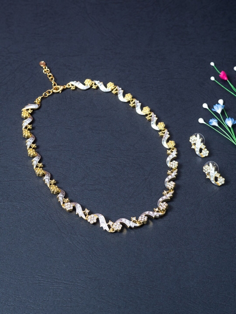 

Golden Peacock Gold-Toned & White Diamonds-Studded Contemporary Jewellery Set