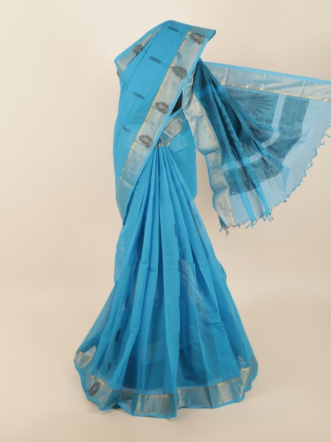 

Pothys Blue & Gold-Toned Woven Design Saree