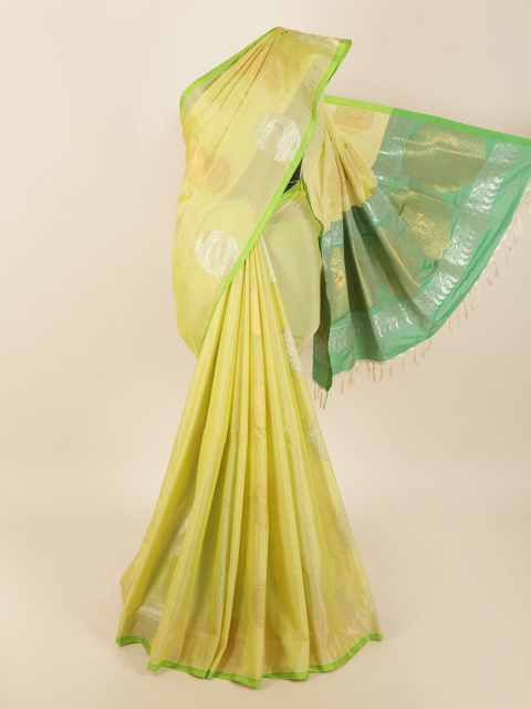 

Pothys Cream-Coloured & Green Ethnic Motifs Silk Blend Saree