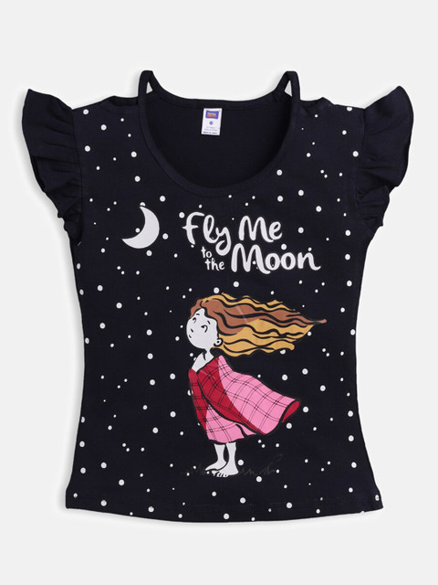 

Nottie Planet Girls Blue Printed Round Neck T-shirt