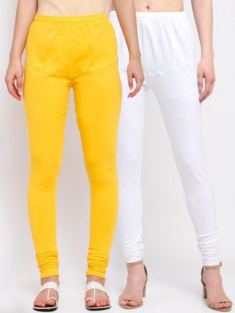 

KLOTTHE Women Pack Of 2 Solid Cotton Churidar-Length Leggings, White