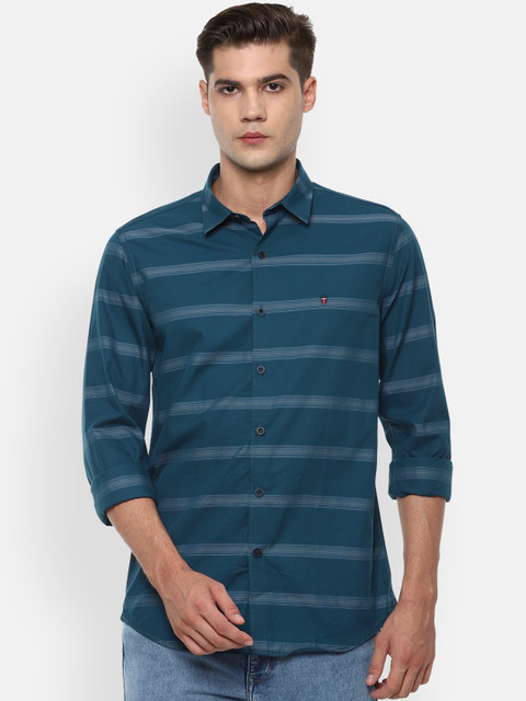 

Louis Philippe Sport Men Teal Slim Fit Horizontal Striped Casual Shirt