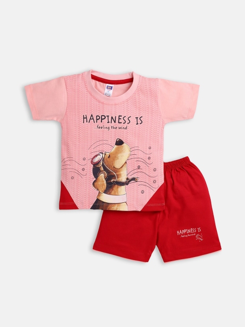 

Nottie Planet Boys Red & Pink Printed T-shirt with Shorts