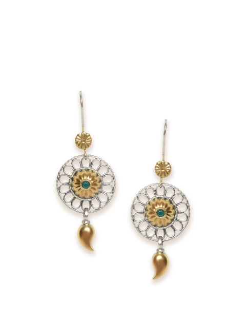 

Fabindia Gold-Toned & Silver-Toned Circular Drop Earrings