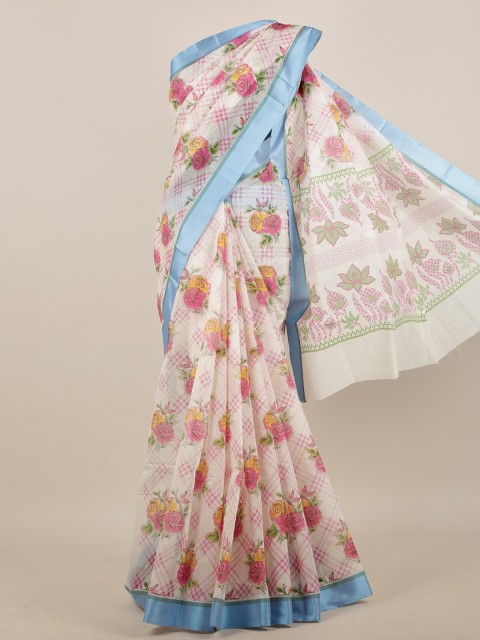 

Pothys White & Pink Floral Printed Saree