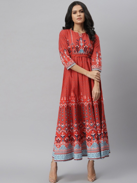 

QOMN Women Red Ethnic Motifs Bohemian Dress