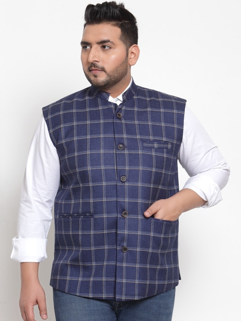 

plusS Men Blue & Beige Checked Acrylic Waistcoat