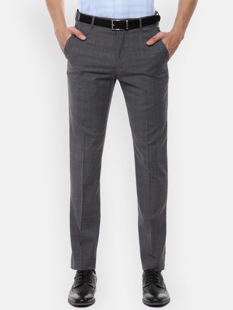 

Louis Philippe Permapress Men Grey Checked Slim Fit Formal Trousers