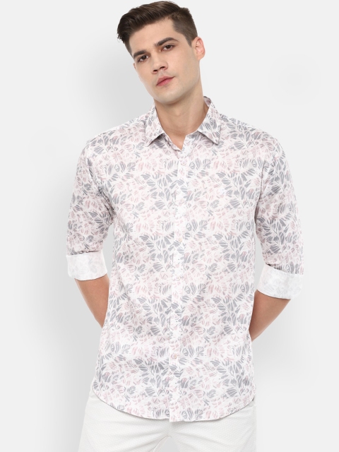 

V Dot Men Cream-Coloured Slim Fit Floral Printed Casual Shirt