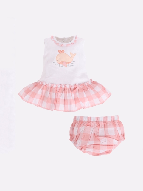 BABY GO Girls Pink & White Dress