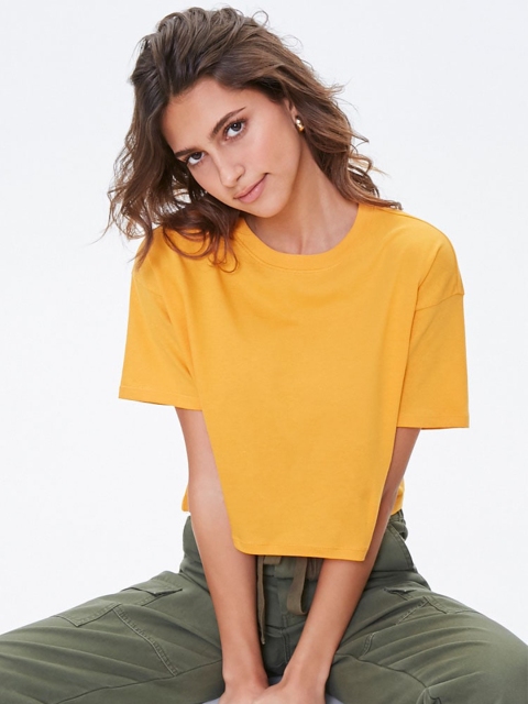 

FOREVER 21 Women Yellow Boxy Top
