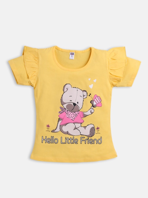 

Nottie Planet Girls Yellow Printed Layered Sleeves T-shirt