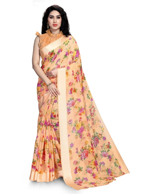 

KALINI Peach-Coloured & Pink Floral Bagh Saree