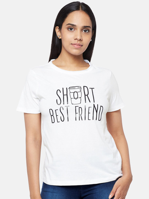 

People Women White Typography Printed T-shirt
