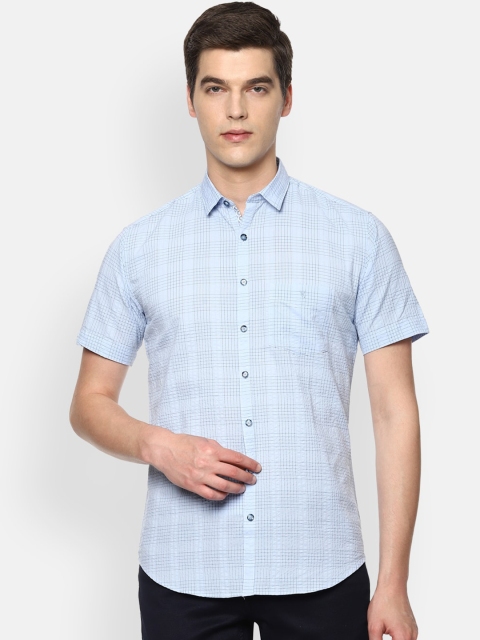 

V Dot Men Blue Slim Fit Checked Cotton Casual Shirt