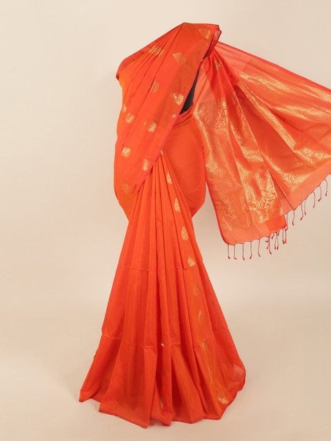 

Pothys Orange & Gold-Toned Ethnic Motifs Zari Silk Blend Saree