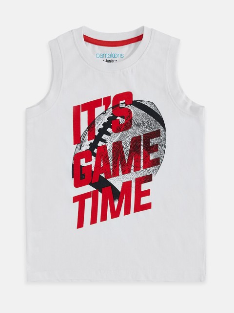 

Pantaloons Junior Boys White Typography Printed Sleeveless T-shirt