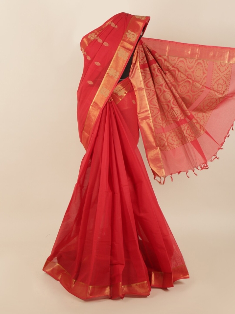 

Pothys Red & Gold-Toned Floral Zari Saree