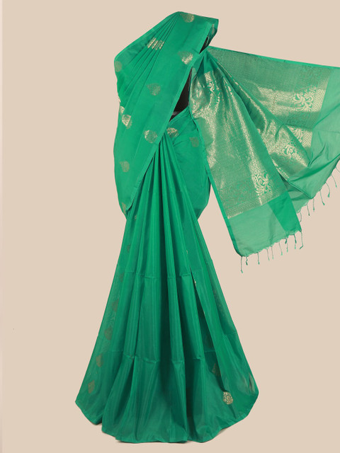 

Pothys Green & Gold-Toned Ethnic Motifs Silk Blend Saree