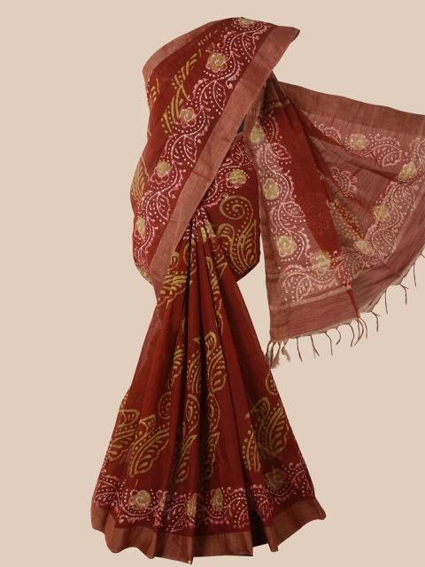 

Pothys Maroon & Beige Batik Jute Cotton Saree
