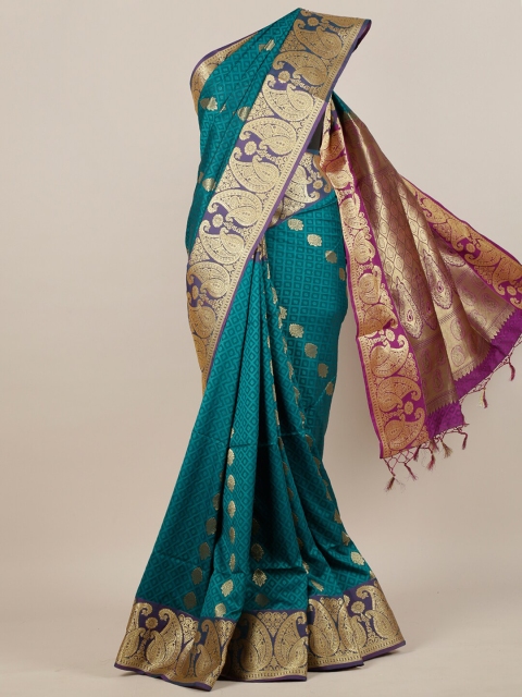 

Pothys Teal Blue & Purple Floral Zari Art Silk Saree
