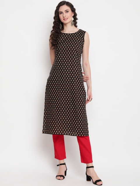 

GULMOHAR JAIPUR Women Black Ethnic Motifs Printed Kurta