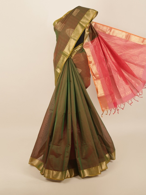 

Pothys Green & Pink Ethnic Motifs Zari Saree