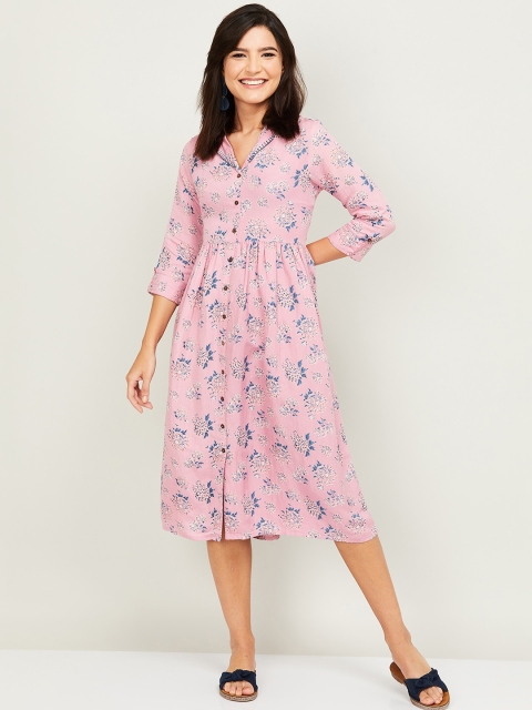 

Colour Me by Melange Pink Floral Linen Midi Dress