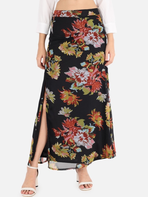 

Trend Arrest Women Black & Red Floral Printed A-Line Maxi Skirt