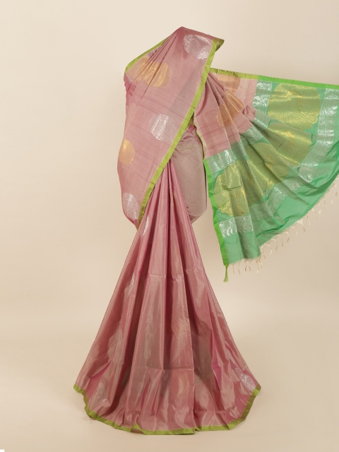 

Pothys Pink & Green Woven Design Zari Silk Blend Saree