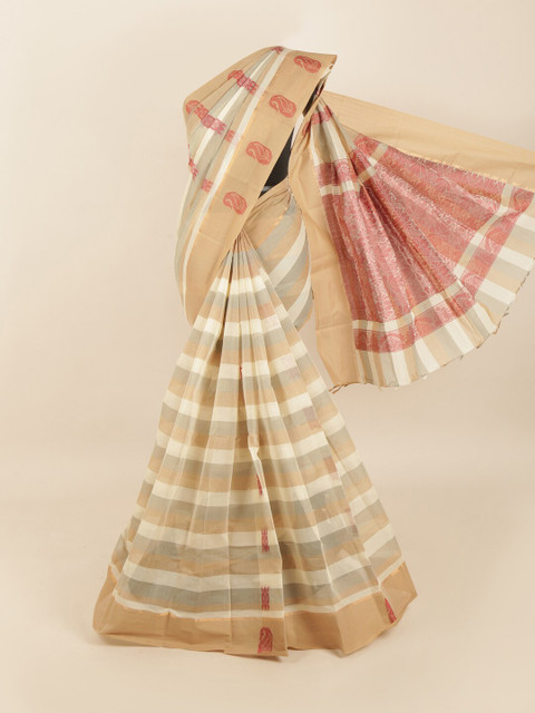 

Pothys Beige & White Striped Saree