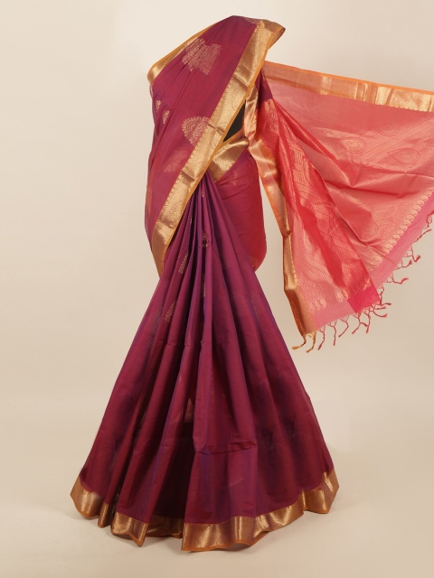 

Pothys Violet & Gold-Toned Ethnic Motifs Zari Saree