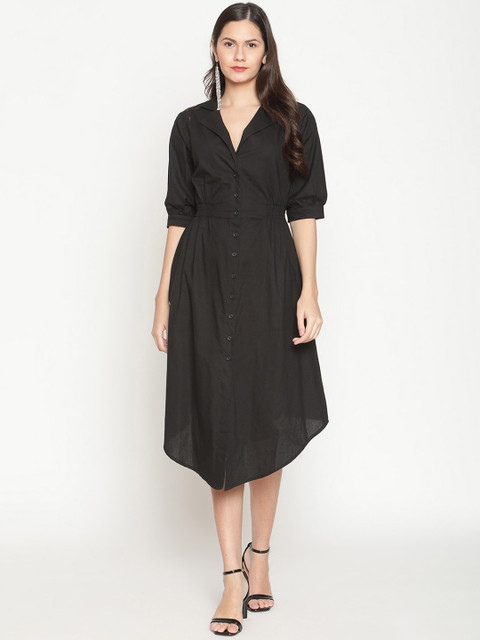 

The Vanca Black Shirt Midi Dress