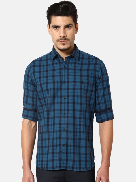 

J Hampstead Men Blue Slim Fit Checked Casual Shirt