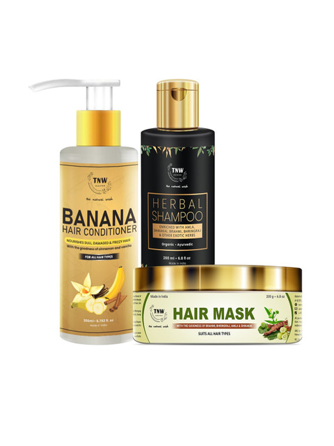

TNW The Natural Wash Combo of 3 Amla Hair Mask 200 Gm & Banana Conditioner 200 ml with Herbal Shampoo 200 ml, Multi