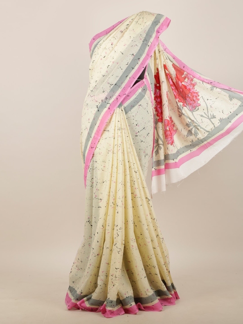 

Pothys Cream-Coloured & Pink Abstract Printed Saree