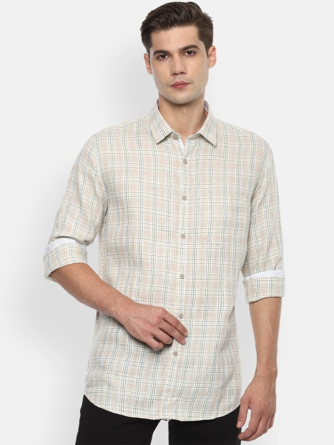 

Van Heusen Sport Men Green Checked Slim Fit Casual Linen Shirt